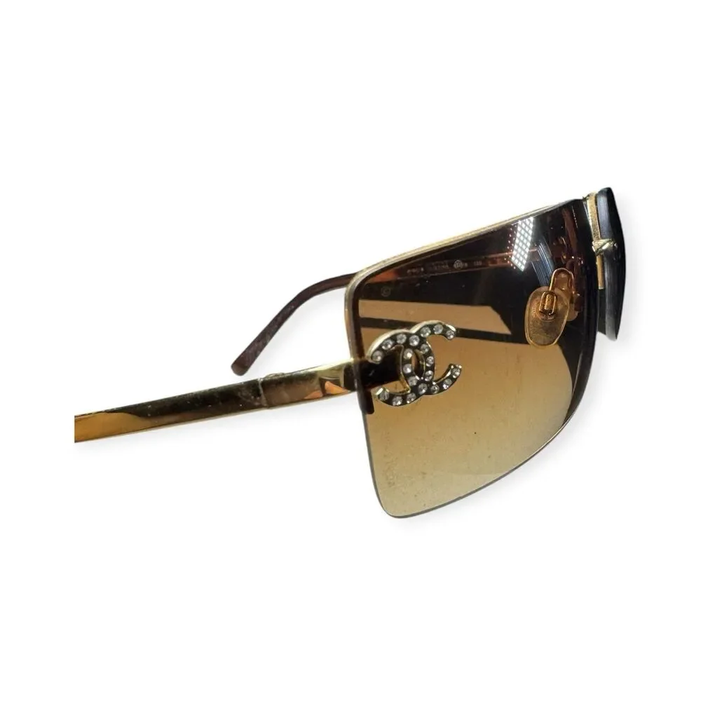 Chanel 4104-B Sunglasses Rimless Gold Frame Rhinestone c.125/13 62-15 120 VTG